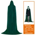 Dark green velvet hooded cloak costume cape for adults and kids Halloween cosplay performance. - Green