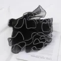 Black tulle wrapping mesh with pearl edge for floral bouquet packaging and DIY craft decor. - Pearl Yarn / 28cm*5 Yards / Black