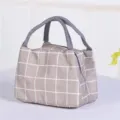 Vista dettagliata della borsa termica grigia a quadri con manici resistenti e pratica cerniera. - 21*15*16 cm / Grigio