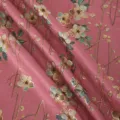 Pink floral wrapping fabric, gold foil branch pattern, elegant material for bouquets and crafts. - Pink Printed Fabric