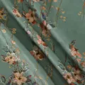 Green floral printed fabric material with gold foil details for gift wrapping and decor - Green Printed Fabric