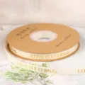 2.5cm hot stamping grosgrain ribbon, beige fabric with gold love letters for DIY crafts. - Width 1cm * Length 45 Yards / Off White