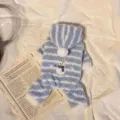 Cozy blue striped dog hoodie with cute snowman embroidery, warm four-legged fleece pet clothes. - XS / Blue Snowman