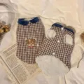Vintage plaid pet vest with contrast lapel and cute bear embroidery for small dogs and cats. - XS (1-3 lbs) / Brown Plaid Schnauzer