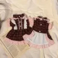 Otoño Invierno Mascota Perro Gato Vestido A Cuadros Volantes Encaje Ropa Marrón Clima - XS / Vestido de Princesa Retro / Marrón Hibisco Avellana