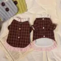 Vestido de invierno para mascotas a cuadros encaje camisa gruesa perro gato ropa - XS / Camisa Vintage / Marrón Begonia Cacao