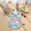 Cute denim pet overall dress with pink pocket, floral pattern and adorable puppy graphic detail. - XS / Cute Blue