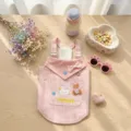 Cute pink striped dog harness clothes with cute bear duck patches, warm pet apparel for small dogs. - XS / Cute Pink
