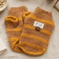 Warm striped pet knitted sweater for small dogs and cats, cozy winter pet clothing apparel. - L (8-12 lbs) / Caramel Orange Brown Creamy