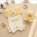 Cute yellow polka dot pet jumpsuit with ruffles and bear decor for small dogs and cats warm. - XS / Yellow Bear