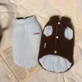 Omkeerbaar huisdier vest winter warm gestreepte fleece puppy kat kleding schattig - XS / Blauw Gestreept