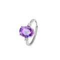 Elegant S925 sterling silver adjustable ring featuring a large oval purple crystal - Adjustable Open / Amethyst