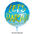 Blue 18-inch round aluminum foil balloon with gold Let's Party text for parties - Let's party