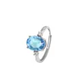 Adjustable S925 sterling silver ring with oval blue crystal stone accessory - Adjustable Open / Topaz