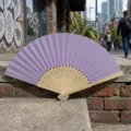 Blank lavender silk folding fan with bamboo ribs for DIY wedding favors and crafts - P款6号-镂空彩纸扇(淡专)
