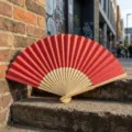 Plain red folding fan with bamboo ribs for DIY wedding favors and crafts - P款9号-镂空彩纸扇(红色)