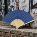 Traditional navy blue fabric folding fan with natural bamboo ribs for DIY or wedding favors - Style R No.2 Smooth Surface Colored Paper Fan (Royal Blue)