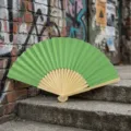 Green cloth folding fan with natural bamboo ribs for DIY and wedding favors - Style R Plain Satin Fan (Grass Green)