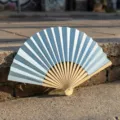 Elegant light blue folding fan with natural bamboo ribs for DIY crafts or wedding favors - Style R Plain Satin Fan (Light Blue)