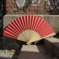 Red folding fan with bamboo ribs, blank fabric surface for DIY wedding souvenirs. - Style R Plain Satin Fan (Red)