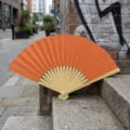 Vibrant orange folding fan with natural bamboo ribs for DIY wedding favors - Style R Plain Satin Fan (Orange)