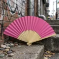 Pink handheld silk folding fan with bamboo ribs for weddings and DIY crafts - Style R Plain Satin Fan (Rose Red)