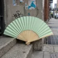 Plain light green folding hand fan with natural bamboo ribs for DIY wedding gifts - Style R No.14 Plain Colored Paper Fan (Light Green)