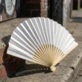 Blank white silk folding fan with bamboo ribs for DIY crafts - Style Q No.1 Plain Colored Fabric Fan (White + Edged)