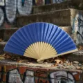 Elegant blue silk folding fan with natural bamboo ribs for DIY crafts and wedding favors - Style Q No.2 Plain Colored Fabric Fan (Royal Blue + Edged)