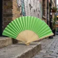 Vibrant green silk cloth bamboo folding fan for DIY wedding favor decoration - Style Q No.3 Plain Colored Fabric Fan (Grass Green + Edged)