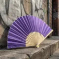 Purple silk folding fan with natural bamboo ribs for DIY crafts and wedding favors - Style Q No.14 - Smooth Colored Fan (with Border) / Purple