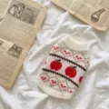 Cozy pet sweater for small dogs and cats, autumn winter warm knit apparel with red apple pattern. - XS / Apple (Peace)