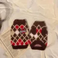 Süßer Karo Strick Haustier Pullover für kleine Hunde und Katzen, warme Winterkleidung im Set. - L / Nur Pullover / Rotbraun