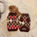 Herbst Winter Haustier Strickpullover Karo Schal Set warme Kleidung für Hunde Katzen. - L / Pullover Und Schal Set / Rotbraun
