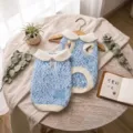 Cozy blue knit pet sweater for small dogs and cats, winter warm doll collar two-legged apparel. - L (8-12 lbs) / Fog Blue Berry Bellflower