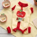 Cute apple embroidered warm four-legged pet dog jumpsuit for autumn and winter - XS / Red Apple