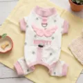 Cute star print pet dog four-leg clothes with plush angel wings and D-ring in pink and white. - XS / Pink Angel