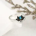 Elegant Chinese style lotus ring, adjustable open band with blue gradient enamel jewelry. - Enamel Lotus (Open Adjustable) / Silver