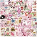 50st roze esthetische stickers pakket schattige dagboek waterdichte kantoorbehoeften decals - Set van 100