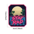 Retro synthwave beach PVC morale patch tactical hook and loop badge with sunrise palm tree design - Rose Red