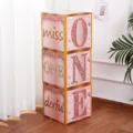 Pink gold 1st birthday party decorative paper boxes set for kids celebration backdrop. - ONE Theme / 3 Pieces (27x27x27cm) / Pink Gold