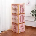 Pink gold 50th birthday party decorative boxes set, elegant paper block photo prop for celebration. - 50th Birthday Theme / 3 Pieces (27x27x27cm) / Rose Gold