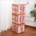 Pink and gold birthday party decoration boxes set, perfect for 90th birthday celebration setup. - 90th Birthday Theme / 3 Pieces (27x27x27cm) / Rose Gold