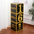 Birthday party decoration cardboard boxes, black and gold number stacking display props. - Age 16 Theme / 3 Pieces (27x27x27cm) / Gold