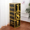 Black and gold 18th birthday decorative boxes set for party backdrop photography props - Age 18 Theme / 3 Pieces (27x27x27cm) / Gold