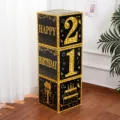 Black gold birthday party decoration paper boxes set for celebration, surprise game props backdrop. - 21st Birthday Theme / 3 Pieces (27x27x27cm) / Gold