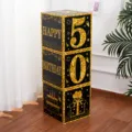 Black and gold 50th birthday party decoration paper boxes set, elegant celebration photo props. - 50th Birthday Theme / 3 Pieces (27x27x27cm) / Gold