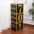 Black and gold 70th birthday party decoration boxes, stacking display props for celebration. - 70th Birthday Theme / 3 Pieces (27x27x27cm) / Gold