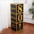 80th birthday party decoration paper boxes black and gold stacking display prop set - 80th Birthday Theme / 3 Pieces (27x27x27cm) / Gold