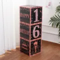 Birthday party decorative paper boxes set with glitter number and letters design for celebration. - Age 16 Theme / 3 Pieces (27x27x27cm) / Black Rose Gold